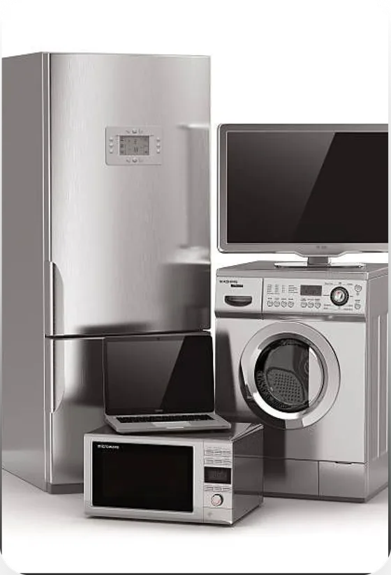 A fridge, washing machine, TV, laptop and microwave