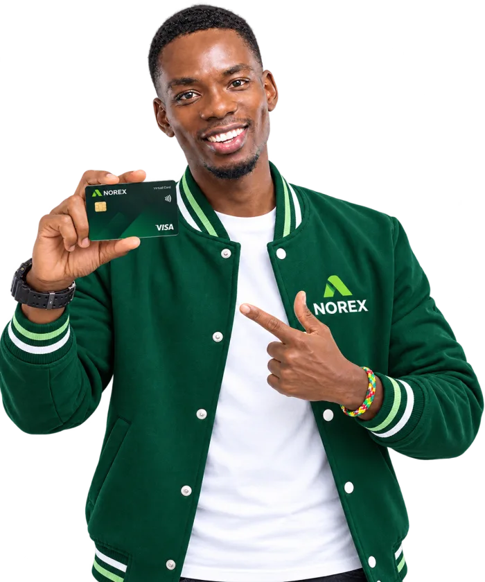 A smiling man in a green Norex jacket holding up his Norex card